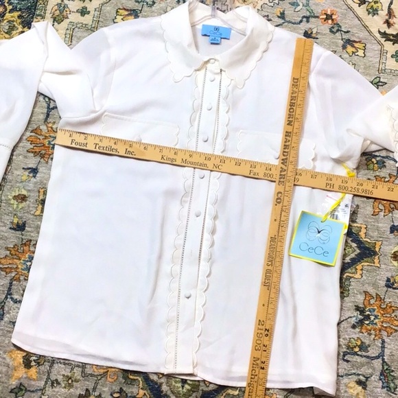 🆕 CeCe Ivory Semi Sheer Crepe Chiffon Front Lined Back Unlined Long Sleeve - Picture 9 of 10